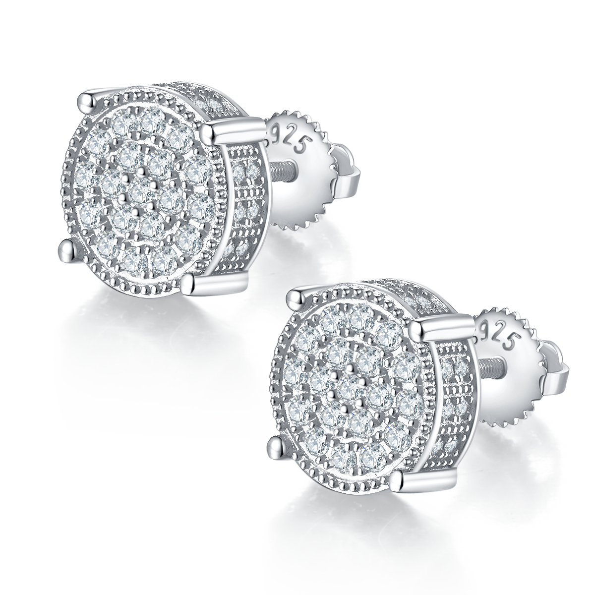 Circular Column S925 Silver Ear Nail with Threaded Moissanite Grade D 0.81CT